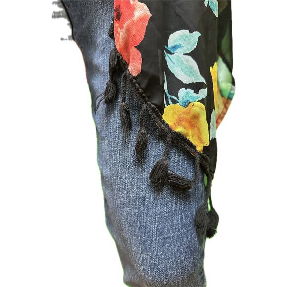 Tennessee Orange Tee Sheer Floral Kimono Tassel Sleeves Top Upcycled Custom - Picture 5 of 5